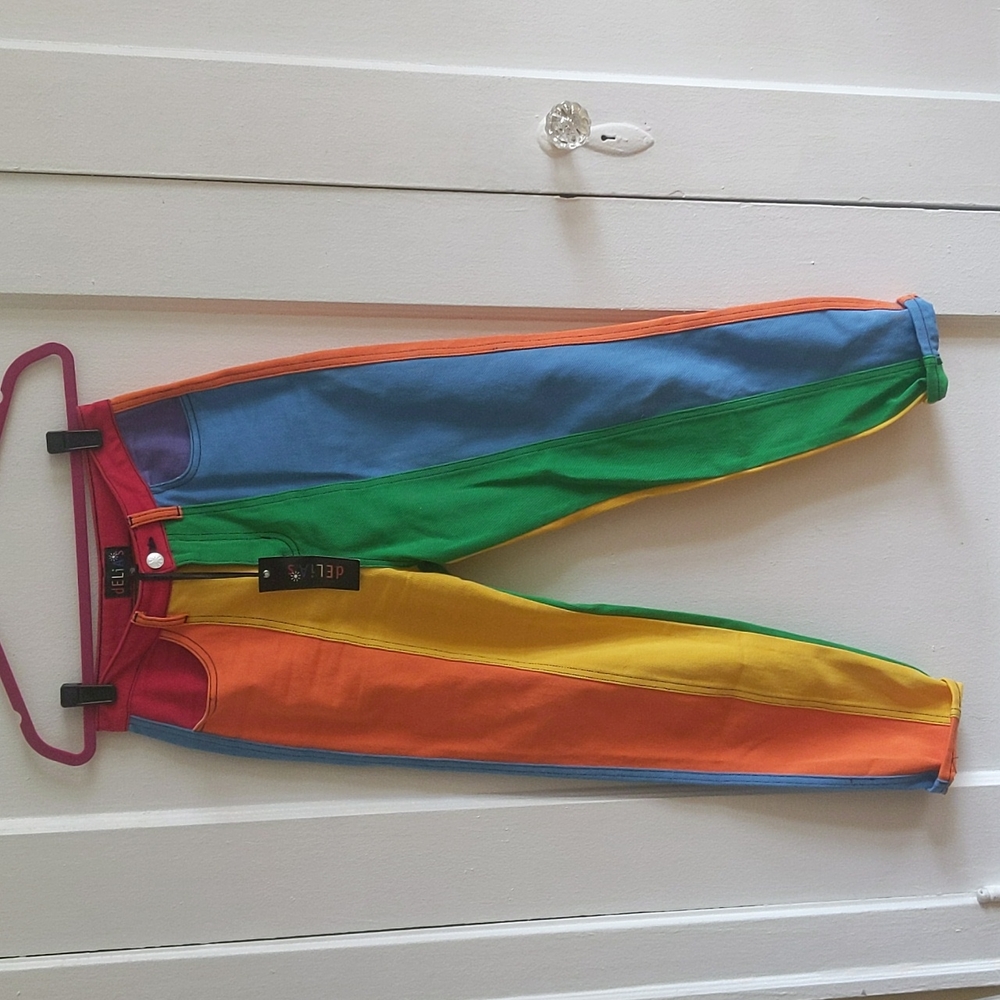 NWT Rainbow panel mom jeans colorblock